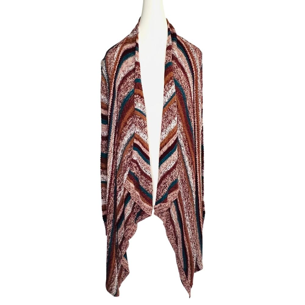 American Eagle Boho Striped Draped Waterfall Cardigan Knit Sweater Large